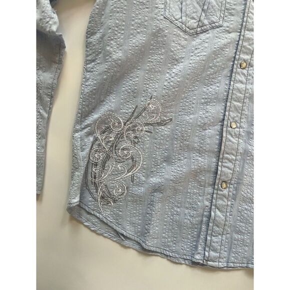 Pop Icon Western Shirt Pearl Snap Front Powder Blue The Buckle Men’s XL - Picture 4 of 12